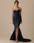 Mermaid Strapless Navy Formal Dress with Slit