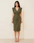 Olive Bodycon Ruched Midi Formal Dress