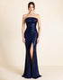 Sparkly Strapless Mermaid Navy Formal Dress with Slit