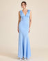 Sky Blue V Neck Sheath Floral Formal Dress