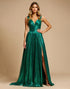 Dark Green Pleated Mettalic Formal Dress