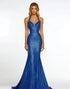 Sparkly Halter Royal Blue Mermaid Prom Dress