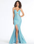 Blue Sequin Mermaid Strapless Prom Dress with Slit