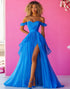 Blue Off The Shoulder A Line Prom Dress with Slit