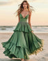 Green Tiered A Line Spaghetti Straps Prom Dress