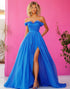 Strapless Blue Ruffled Prom Dress with Slit