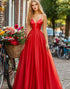 Red Spaghetti Straps A Line Prom Dress