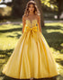 Strapless Yellow Satin Prom Dress with Appliques