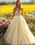 Strapless Ball Gown Yellow Prom Dress with Appliques