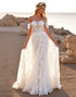 Off the Shoulder Lace A Line White Wedding Dress