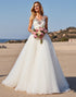 White Tulle A Line Floral Wedding Dress
