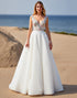 A Line Floral Sweep Train White Wedding Dress