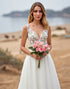 A Line Floral Court Train White Wedding Dress