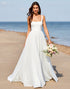 White A Line Square Neck Sweep Train Wedding Dress