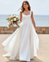 White A Line Square Neck Sweep Train Wedding Dress