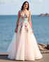 Blush A Line Floral Tulle Wedding Dress