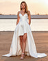 Satin A Line High-Low White Wedding Dress