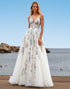 A Line Sweep Train White Wedding Dress with Appliques