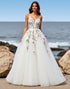 A Line Floral Spaghetti Straps White Wedding Dress