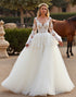 A Line White Lace Wedding Dress with Long Sleeves