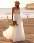 A Line White V-Neck Lace Wedding Dress
