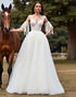 A Line White Tulle Wedding Dress with Lace