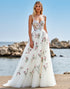 A Line Sweep Train Appliqued White Wedding Dress