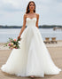 Strapless A Line White Tulle Wedding Dress