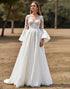 A Line White Lace Wedding Dress with Long Sleeves