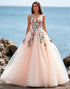Blush A Line Spaghetti Straps Floral Tulle Wedding Dress