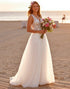 A Line V-Neck White Lace Wedding Dress