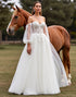 Off the Shoulder Corset A Line White Wedding Dress with Long Sleeves