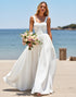Chiffon White A Line Sweep Train Wedding Dress