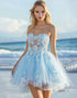 Strapless Blue A Line Homecoming Dress with Appliques