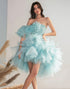 One Shoulder Green Tiered A Line Homecoming Dress with Ruffles
