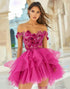 Off The Shoulder Fuchsia A Line Homecoming Dress with Flowers