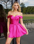 Off The Shoulder Pink Satin A Line Homecoming Dress