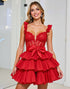 Tiered Corset Red A Line Homecoming Dress with Appliques