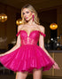 Fuchsia Off The Shoulder Appliqued Corset Homecoming Dress