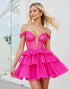 Off The Shoulder Pink Tiered Homecoming Dress with Sequins
