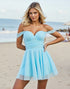 Off The Shoulder Light Blue A Line Ruched Homecoming Dress