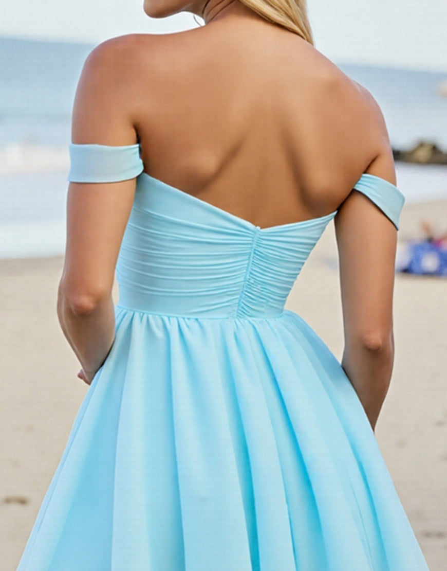 Dressself Women Ligh Blue Homecoming Dress Off The Shoulder Ruched A Line Cocktail Dress Dressself Women Ligh Blue Homecoming Dress Off The Shoulder Ruched A Line Cocktail Dress