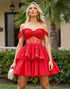 Corset Red Off The Shoulder Homecoming Dress with Beading