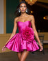 Strapless Fuchsia Satin Homecoming Dress with 3D Flowers
