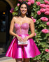Beaded Satin Fuchsia Strapless Homecoming Dress