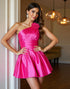 One Shoulder Fuchsia Satin Homecoming Dress