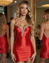 Red Beaded Bodycon Satin Homecoming Dress with Slit