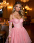 Pink Cold Shoulder Long Sleeve Homecoming Dress with Appliques