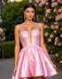Strapless A Line Satin Pink Homecoming Dress with Beading