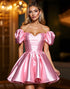 Pink Off The Shoulder A Line Satin Homecoming Dress